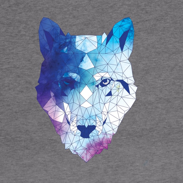 Geometric Blue Wolf Digital Painting by polliadesign